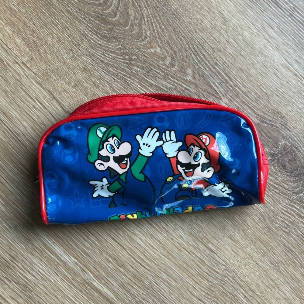 Nintendo Super Mario Bros Pencil Case Zipper Pouch Blue Red Mario Luigi Yoshi